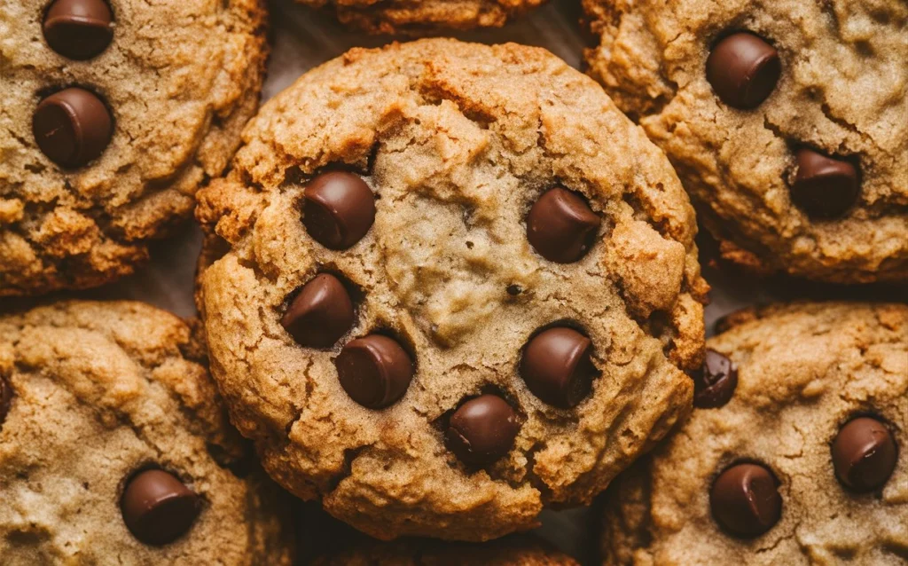 A close-up of oatmeal chocolate chip cookies on a plate