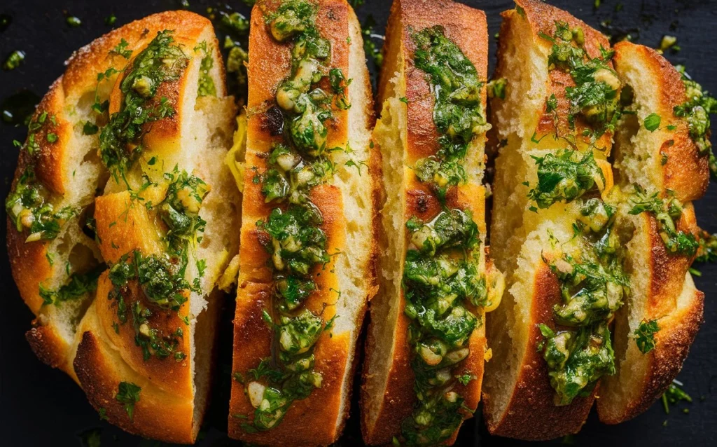 Slice of Chimichurri Garlic Bread served on a plate