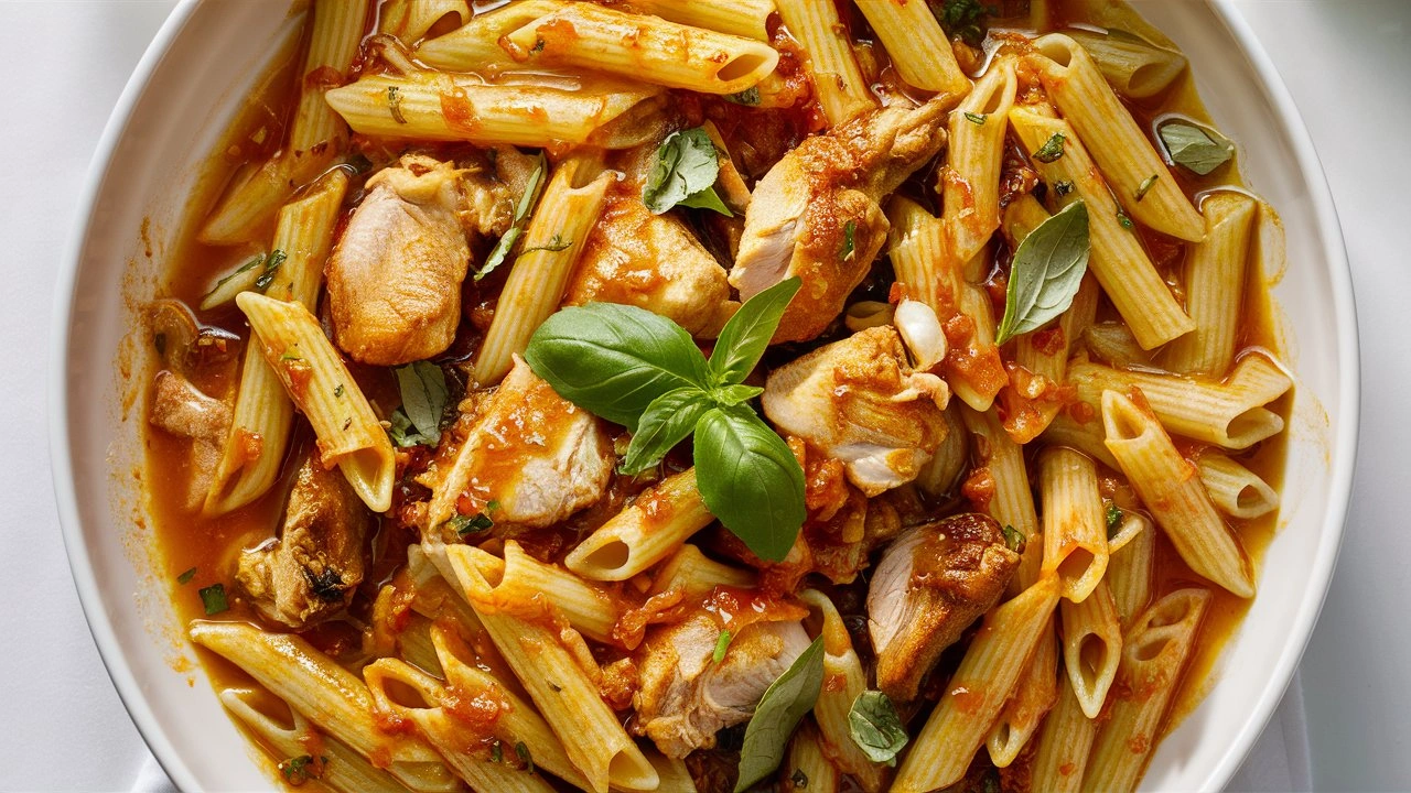 Honey Pepper Chicken Pasta with a creamy sauce and tender chicken pieces.