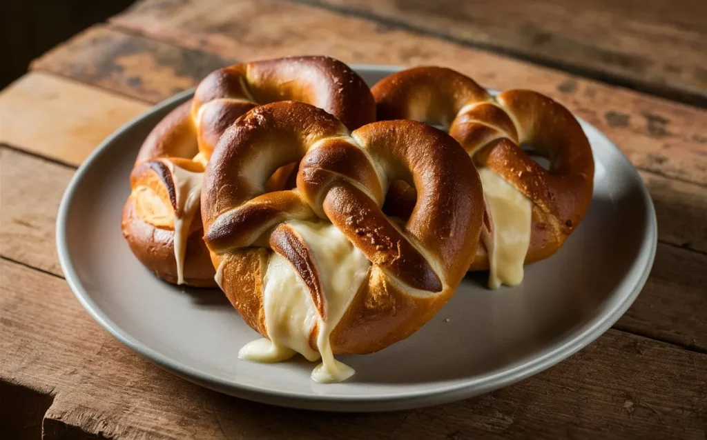 Soft pretzels stuffed with melted mozzarella cheese and sprinkled with sea salt.