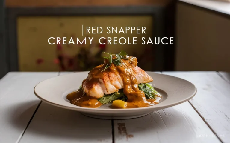 Close-up of Red Snapper and Shrimp with creamy Cajun Creole sauce on a serving plate