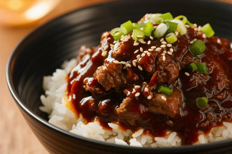 Korean ground beef served with rice and vegetables