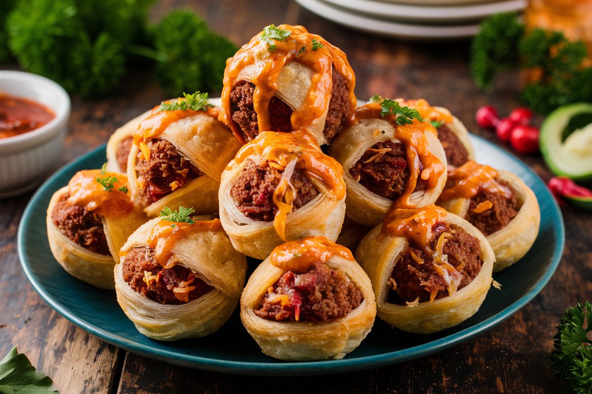 Golden, crispy Reuben balls filled with corned beef, Swiss cheese, and sauerkraut, served with Thousand Island dressing.