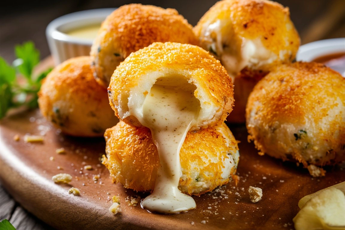 Golden, crispy Parmesan Mozzarella Bites served with marinara sauce.