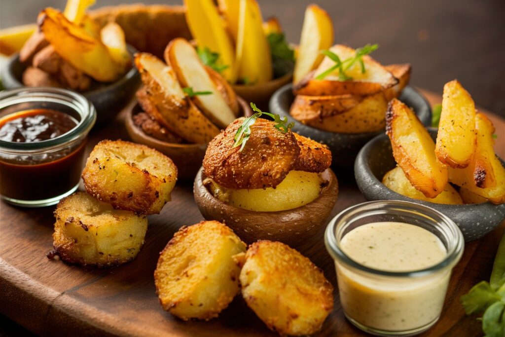 Yukon Gold potato slices topped with herb cream cheese and fresh herbs