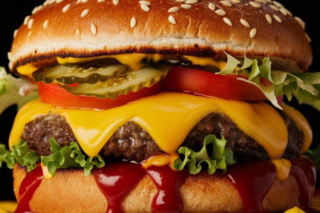 A perfectly cooked cheeseburger with melted cheese, crispy lettuce, and a golden toasted bun