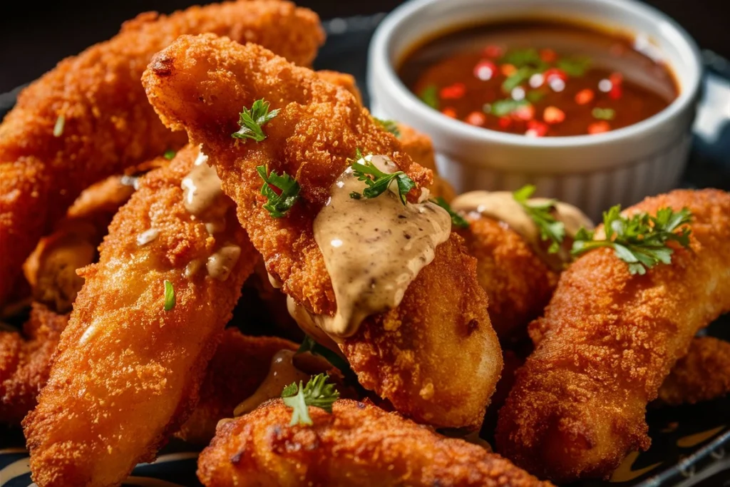 Close-up of Crispy Bang Bang Chicken, showing the crispy coating and creamy sauce