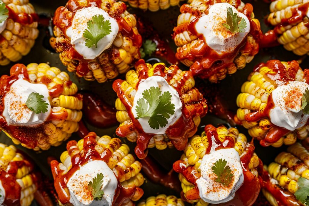 Plate of Spicy Mexican Corn Bites served with a creamy dipping sauce.