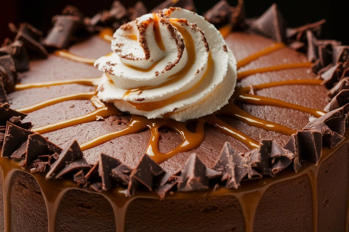 A slice of rich and moist Brown Cake topped with a dusting of powdered sugar on a white plate.