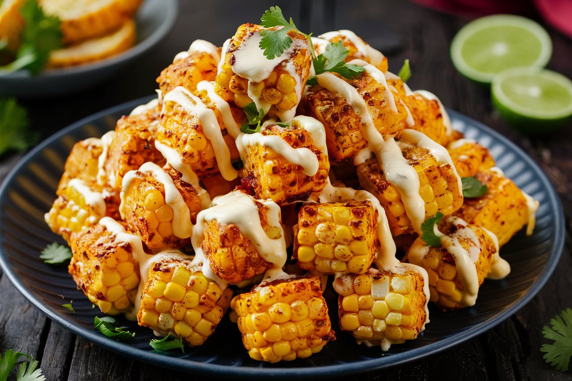 Golden, crispy Spicy Mexican Corn Bites on a plate with dipping sauce