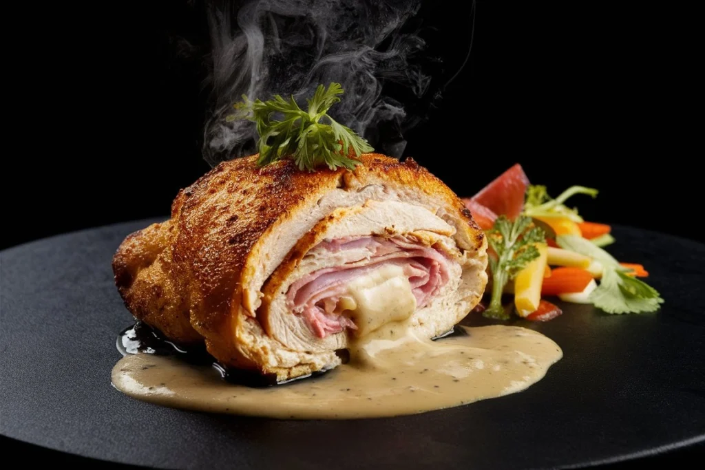  Crispy Chicken Cordon Bleu with melted cheese and ham inside