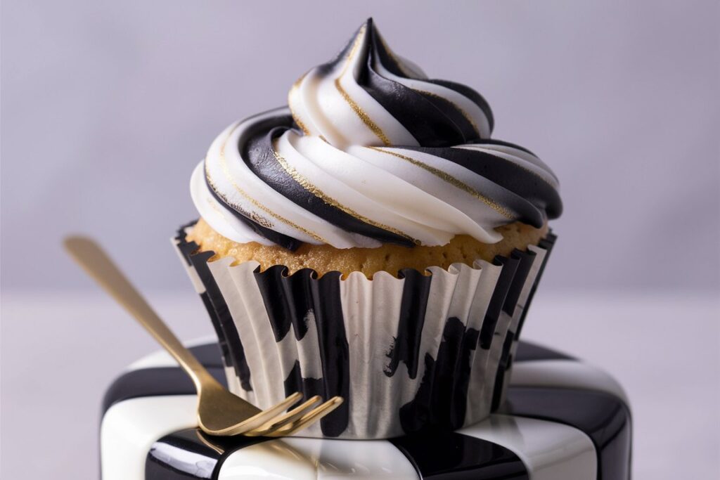 Chocolate and vanilla swirled cupcake with smooth frosting