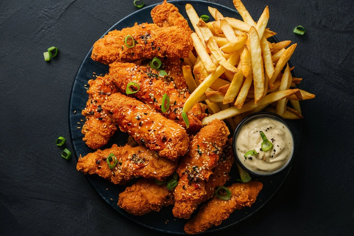 Crack Chicken Tenders served with a side of ranch dipping sauce.