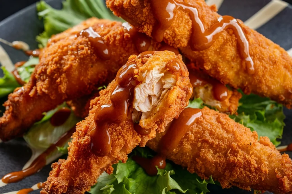 Close-up of Crack Chicken Tenders on a plate with melted cheese.