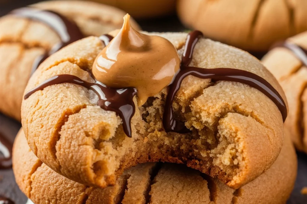 A plate of soft peanut butter cookies, golden-brown with a slight sheen, ready to enjoy.

