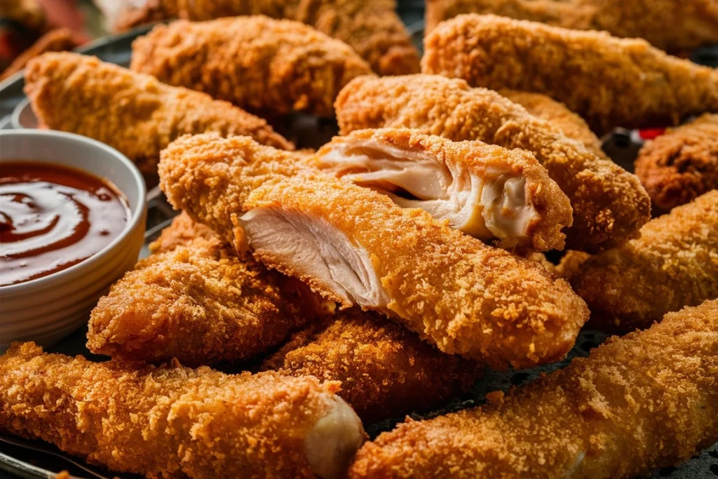 Golden, crispy Crack Chicken Tenders served with dipping sauce.