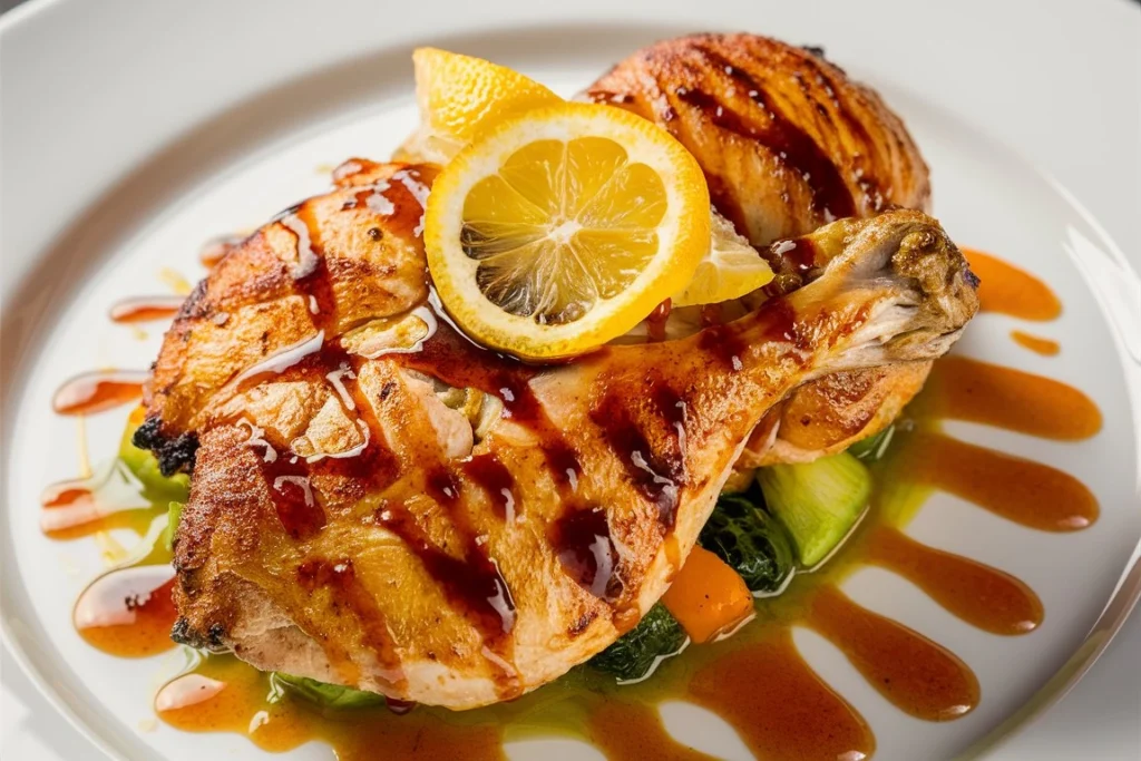 Close-up of Grilled Citrus Chicken glazed with orange and lime glaze