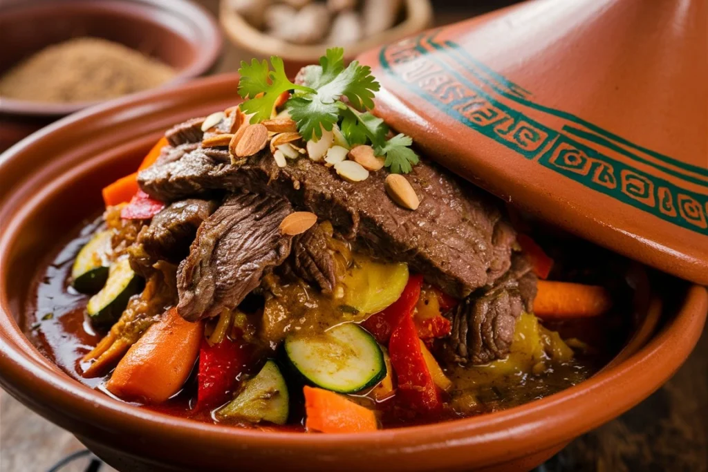 Traditional Moroccan Tajine with vegetables and spices