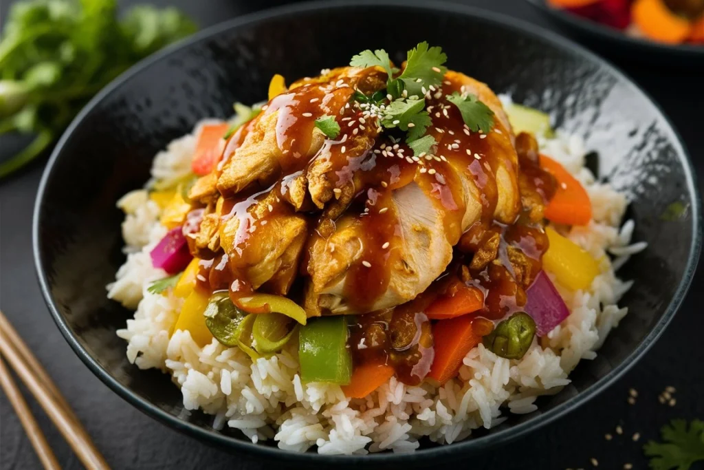 Chicken breast searing in a skillet, coated with honey chipotle marinade.