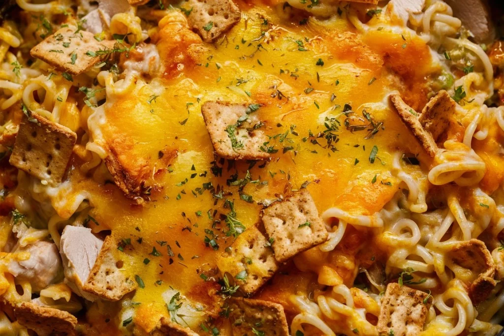  Creamy Cheesy Crack Chicken Pasta topped with melted cheese.