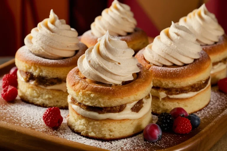 Freshly baked cinnamon roll cake topped with creamy icing