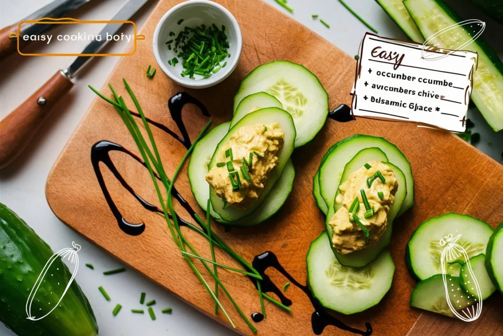 "Cucumber boats filled with feta cheese and cherry tomatoes."