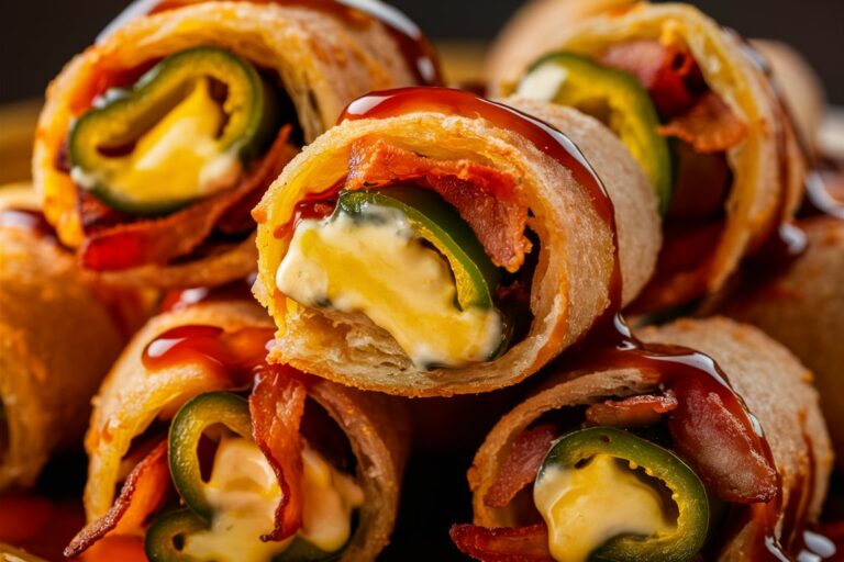 Golden-brown mini jalapeno popper egg rolls filled with creamy cheese and spicy jalapenos.